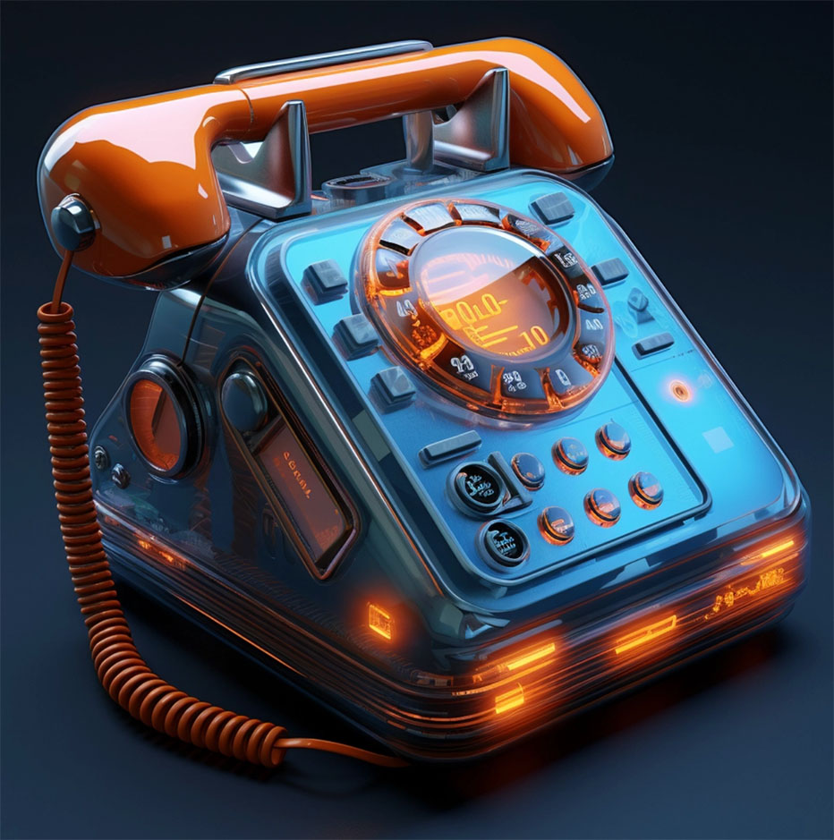 scifi telefoon, cyberpunk telefoon die bellen via het internet illustreert